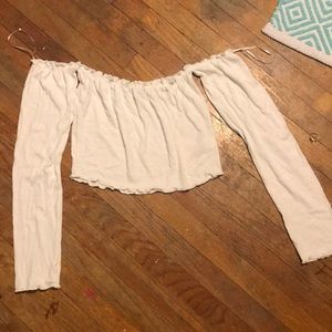 White, Off the Shoulder, Long Sleeve Crop Top.